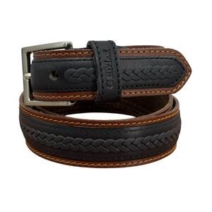 GP & Max Rustic Leather Belt Men SZ 35 Black Raised Braid Western Made in Italy